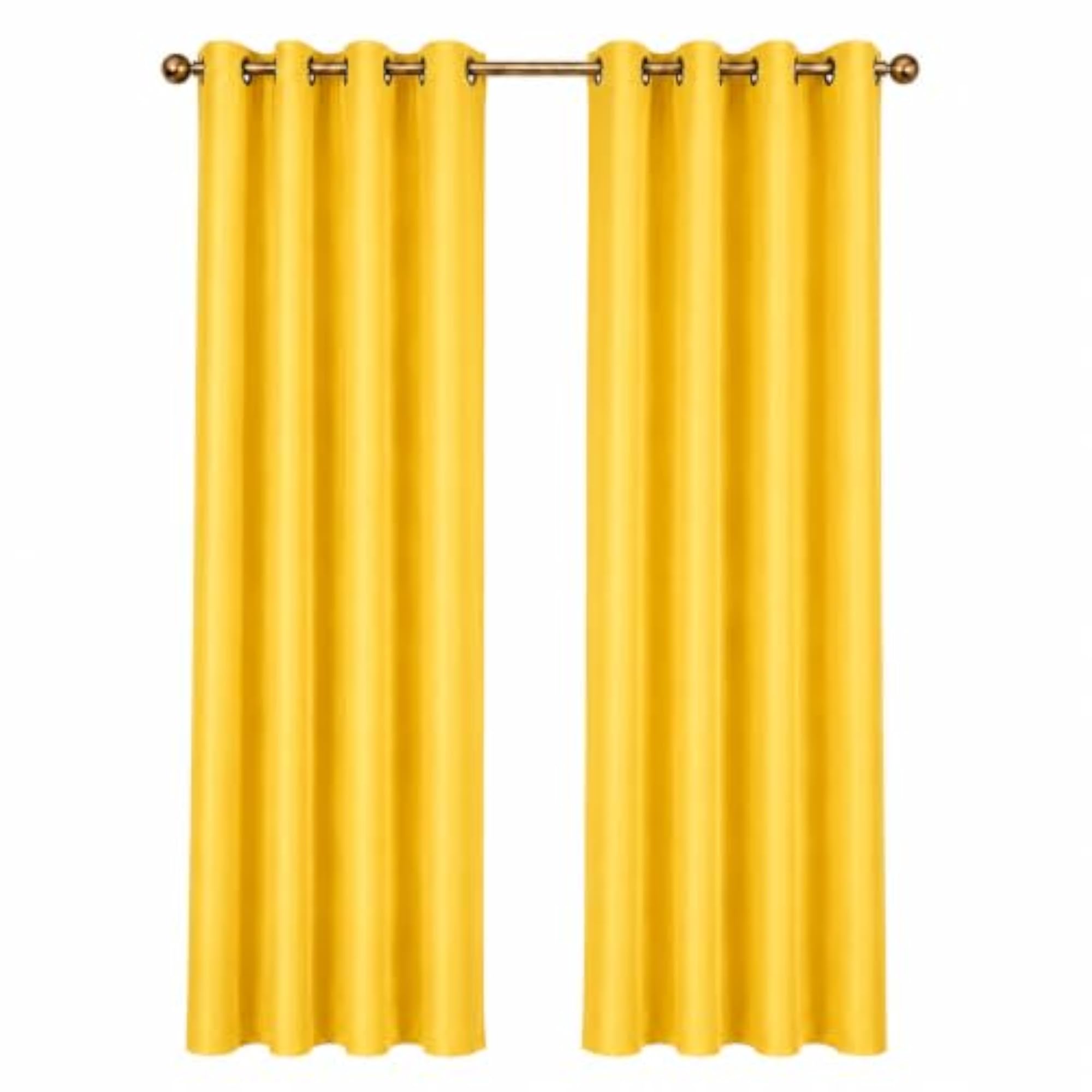Polyester Eyelet Long Door Curtain, Solid Plain Light Filtering, Yellow, 9 Feet